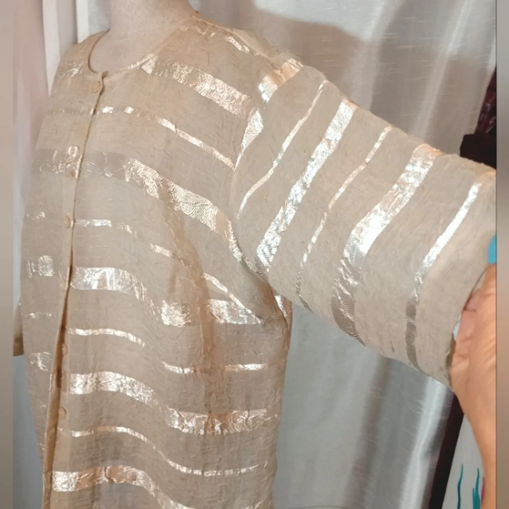 Positive Attitude Cardigan Block Pattern Gold Satin+See thru Panels, BttnUp, XL - Picture 4 of 9